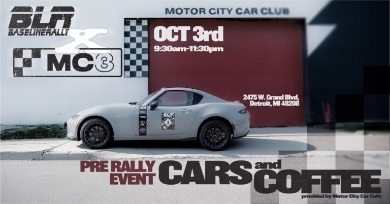 Flyer for BLR x MC3 Pre-Rally Cars & Coffee