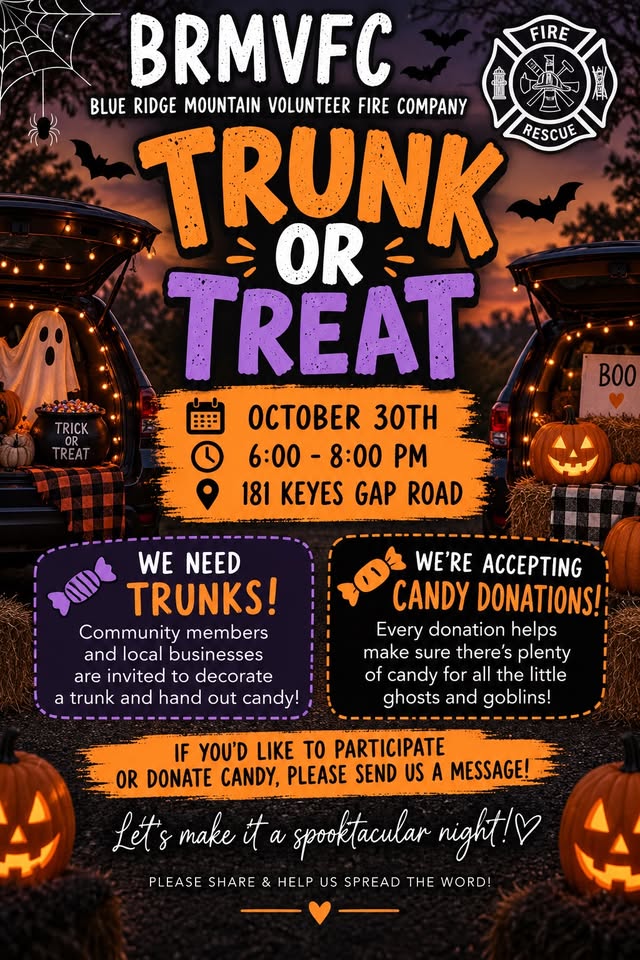 Flyer for Blue Ridge Mountain Volunteer Fire Company Trunk or Treat