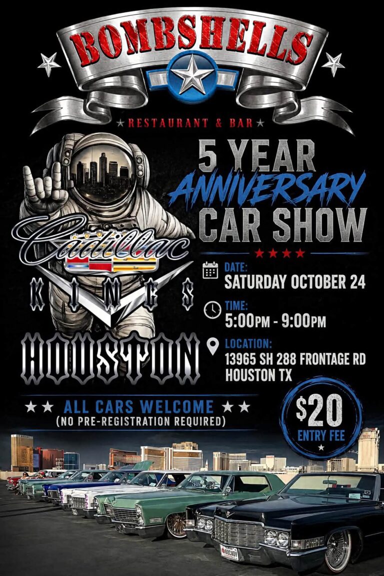 Flyer for Bombshells 5 Year Anniversary Car Show