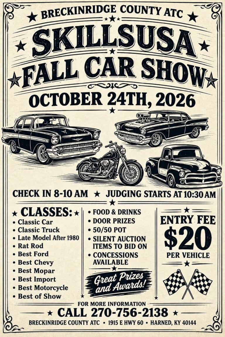 Flyer for Breckinridge County ATC SkillsUSA Fall Car Show