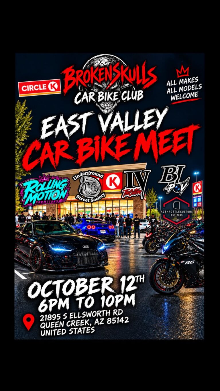 Flyer for Brokenskulls Car Bike Club East Valley Car Bike Meet