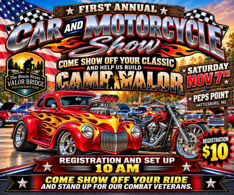 Flyer for Camo Valor Annual Car & Motorcycle Show