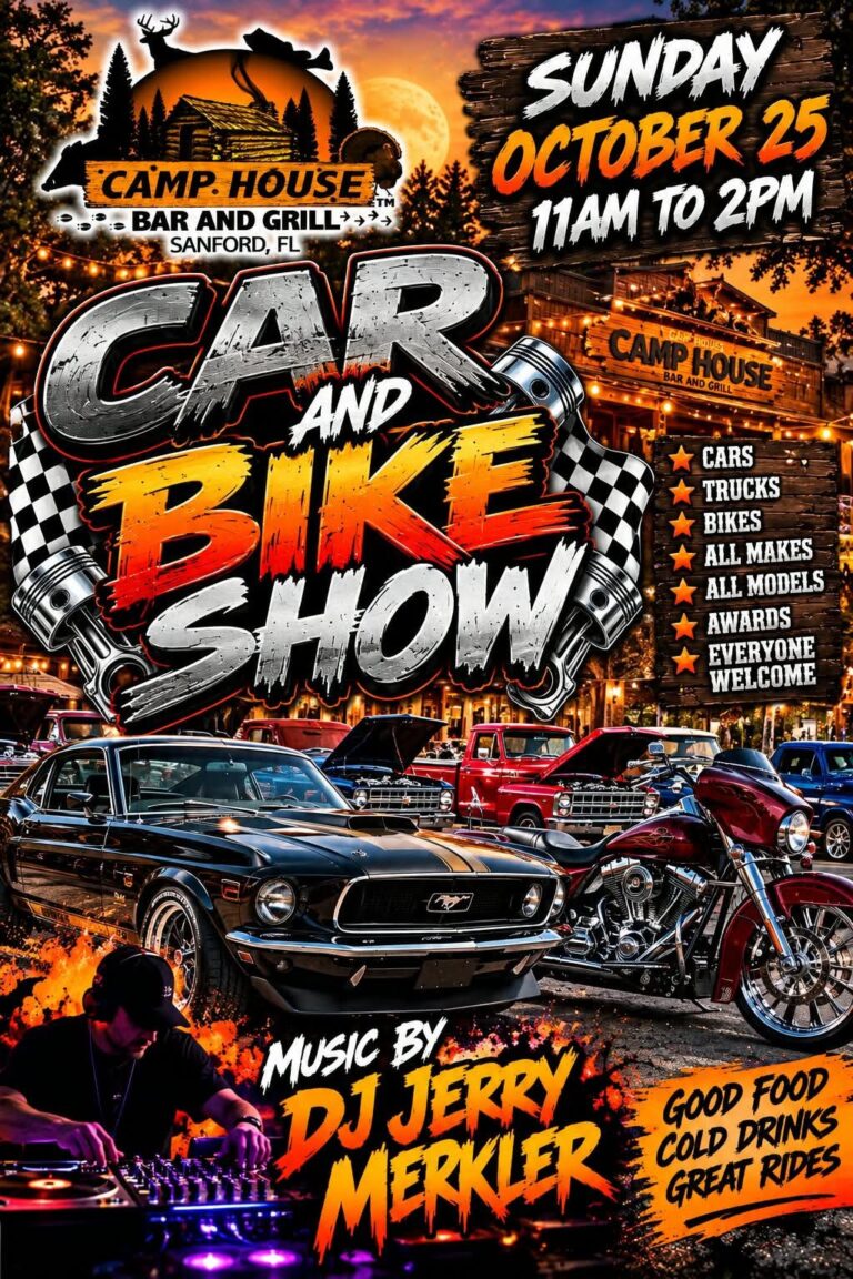 Flyer for Camp House Bar and Grill Car and Bike Show