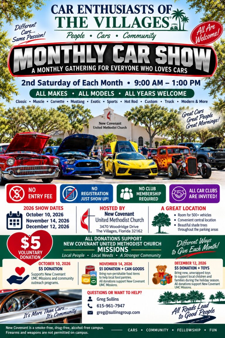 Flyer for Car Enthusiasts of The Villages Monthly Car Show