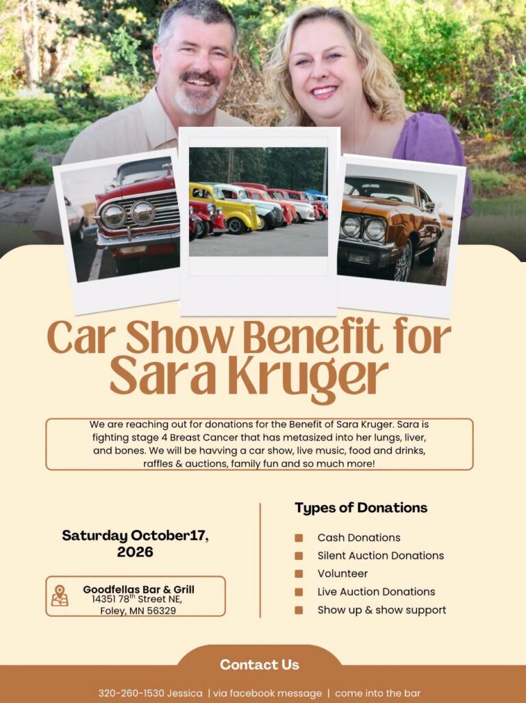 Flyer for Car Show Benefit for Sara Kruger