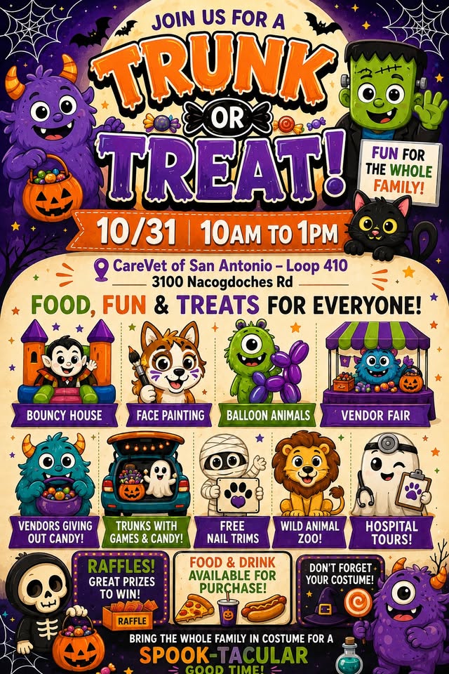 Flyer for CareVet of San Antonio – Loop 410 Trunk or Treat