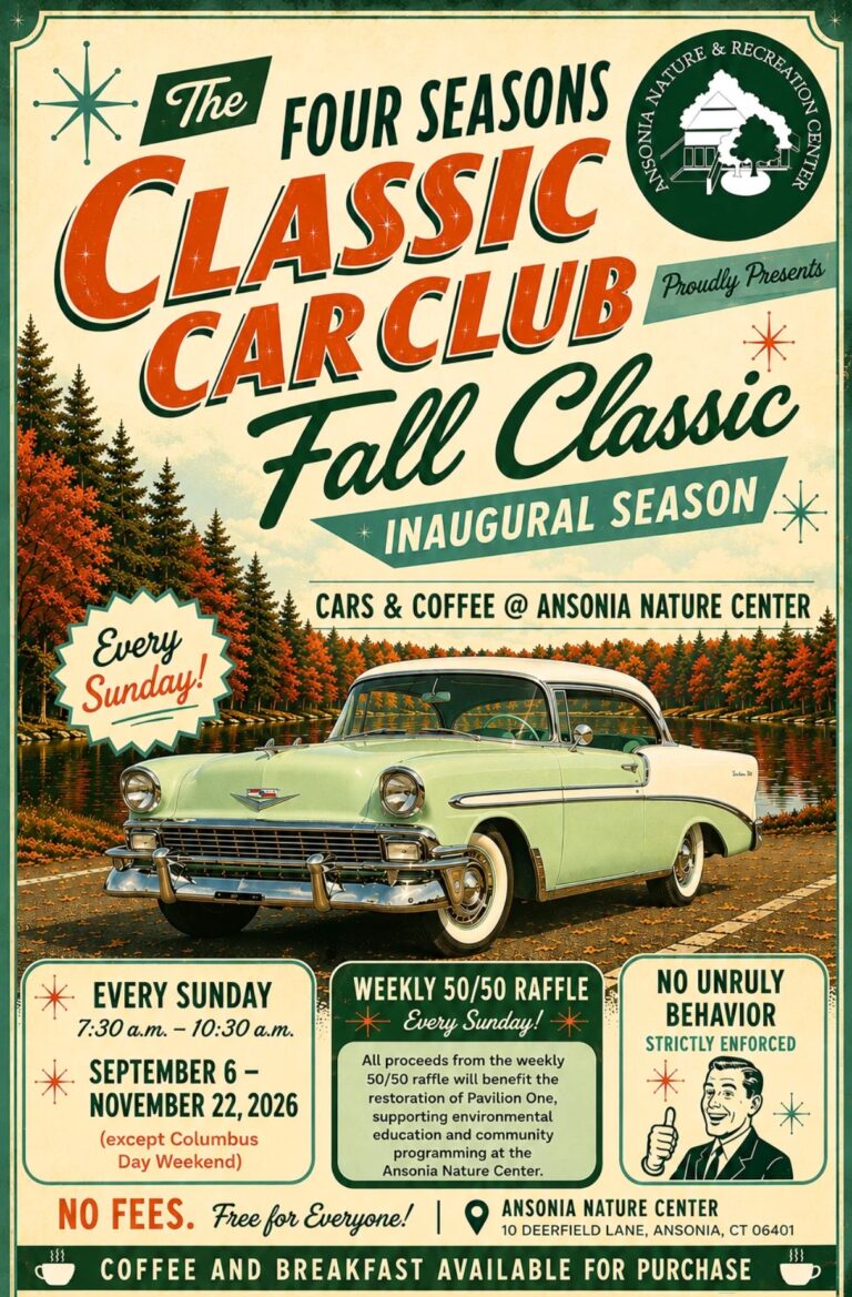 Flyer for Cars & Coffee at Ansonia Nature Center