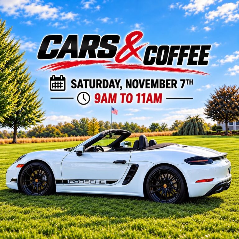 Flyer for Cars & Coffee at Perky Shepherd Coffee Shop