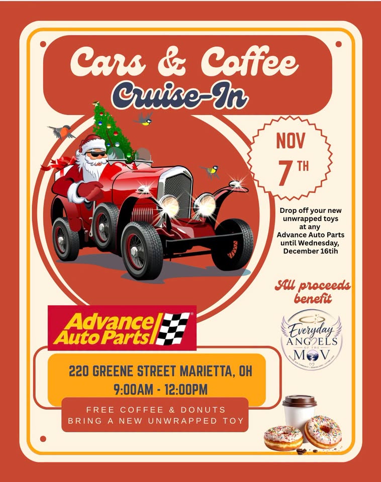 Flyer for Cars & Coffee Cruise-In Benefiting Everyday Angels of the MOV