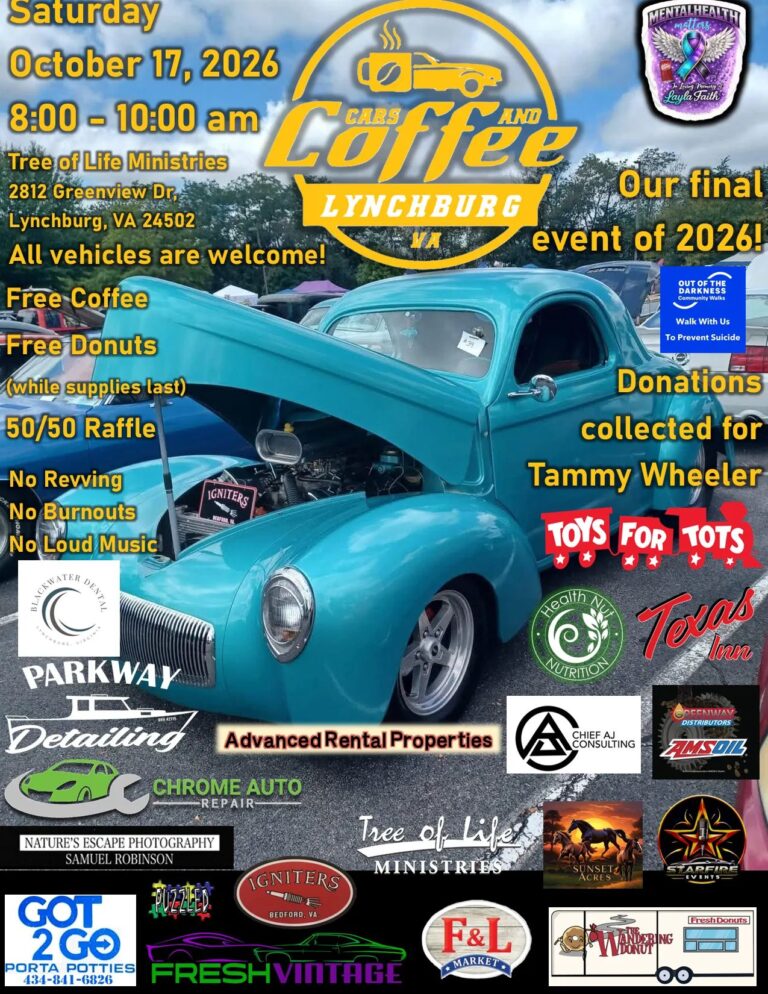 Flyer for Cars & Coffee Lynchburg October Season Finale