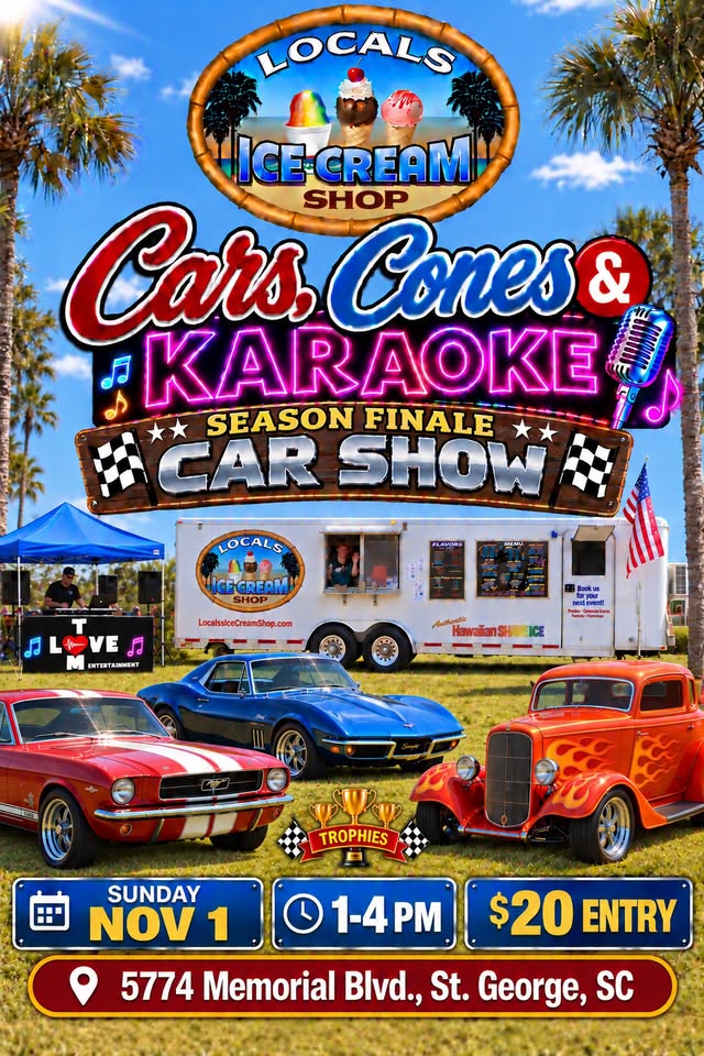 Flyer for Cars, Cones & Karaoke Season Finale Car Show