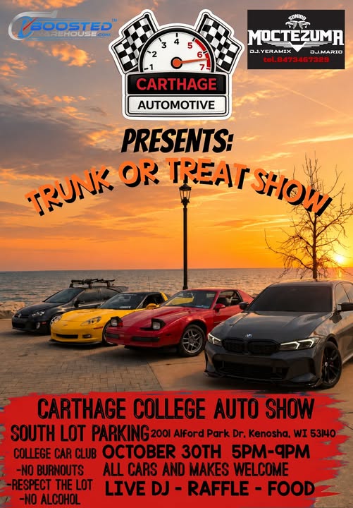 Flyer for Carthage Automotive Presents Trunk or Treat Show Carthage College Auto Show