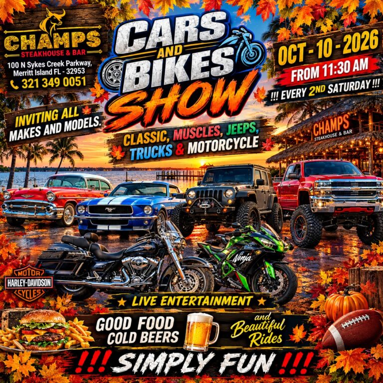 Flyer for Champs Steakhouse & Bar Cars and Bikes Show