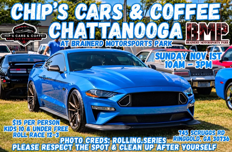 Chip’s Cars & Coffee Chattanooga at Brainerd Motorsports Park Graphic