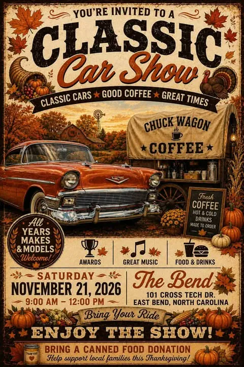 Flyer for Chuck Wagon Coffee Classic Car Show