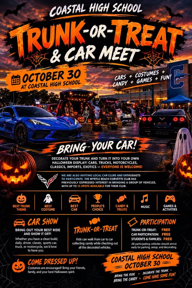Flyer for Coastal High School Trunk-Or-Treat & Car Meet