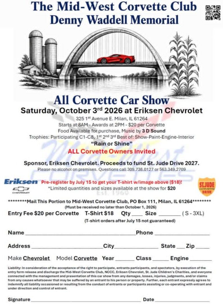 Flyer for Denny Waddell Memorial All Corvette Car Show