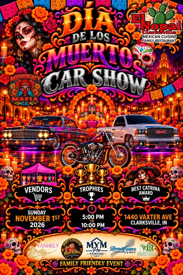 Flyer for Dia De Los Muertos Car Show At El Nopal