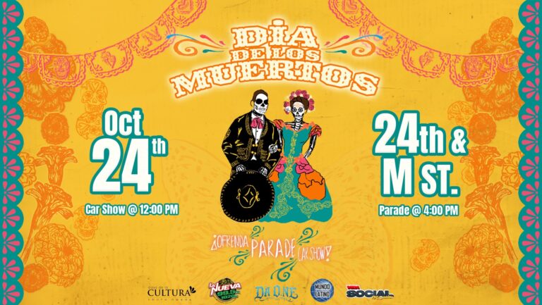 Flyer for Dia de los Muertos Ofrenda Parade & Car Show
