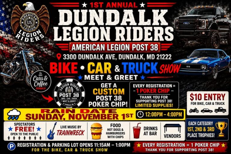 Flyer for Dundalk Legion Riders Bike, Car & Truck Show