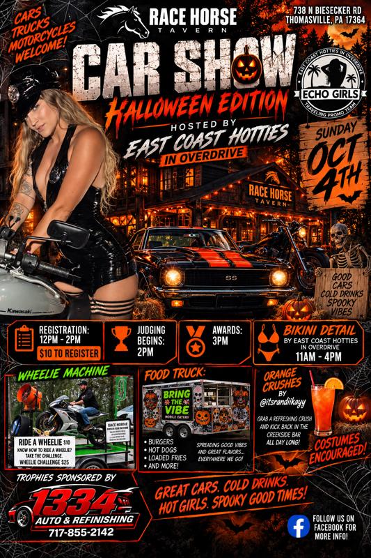 Flyer for East Coast Hotties in Overdrive Car Show Halloween Edition