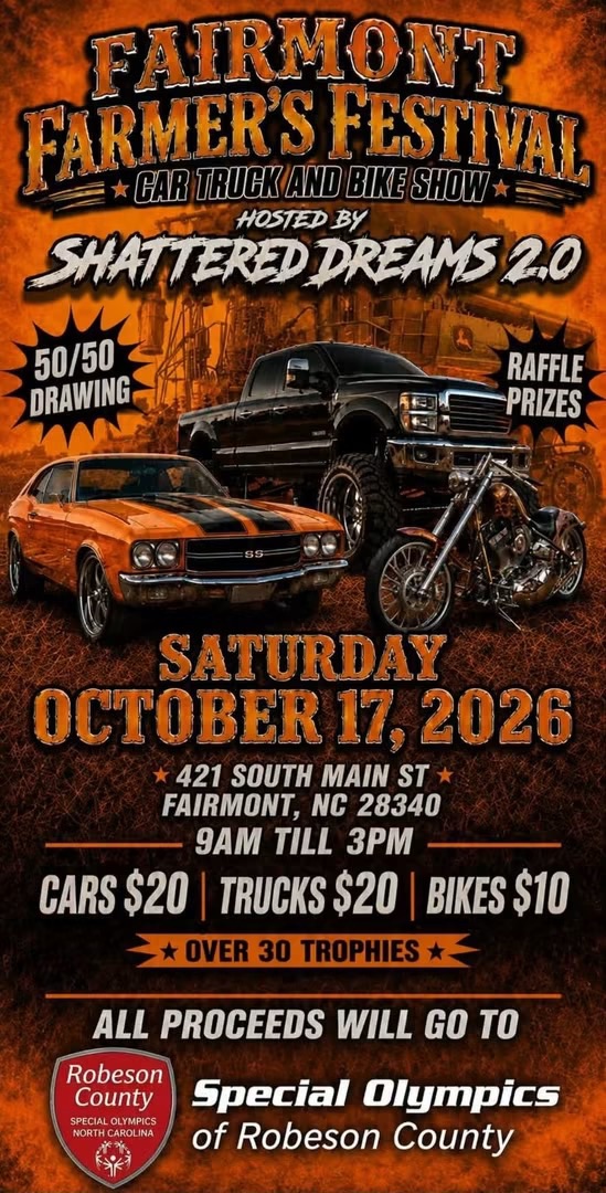 Flyer for Fairmont Farmer’s Festival Car Truck and Bike Show