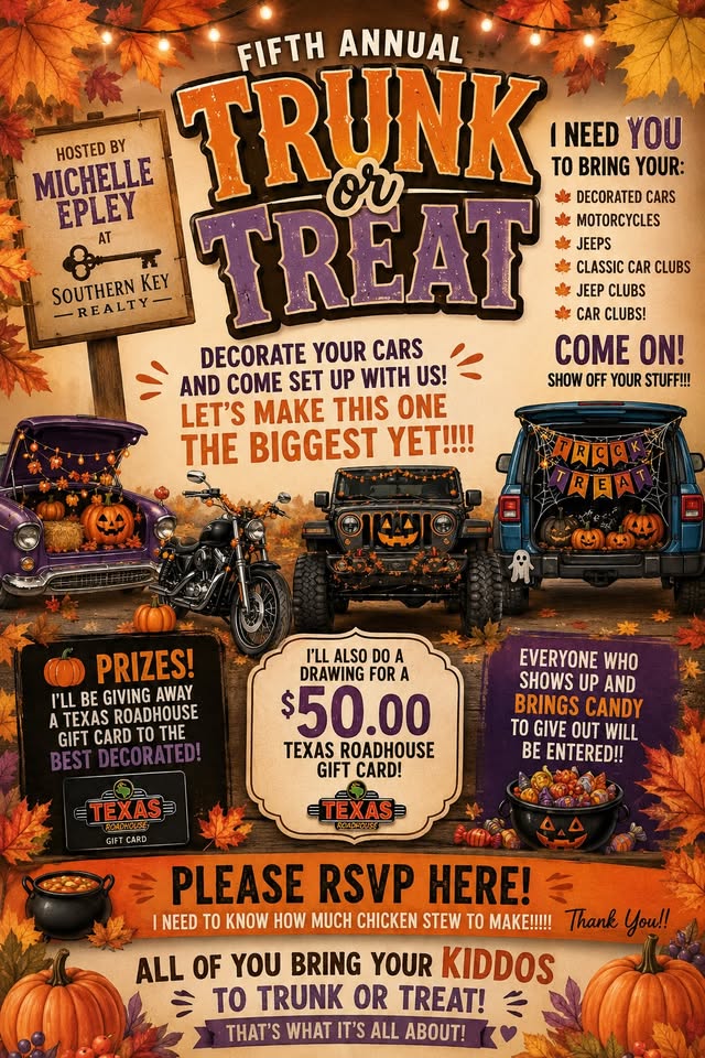 Flyer for Fifth Annual Trunk Or Treat At Southern Key Realty