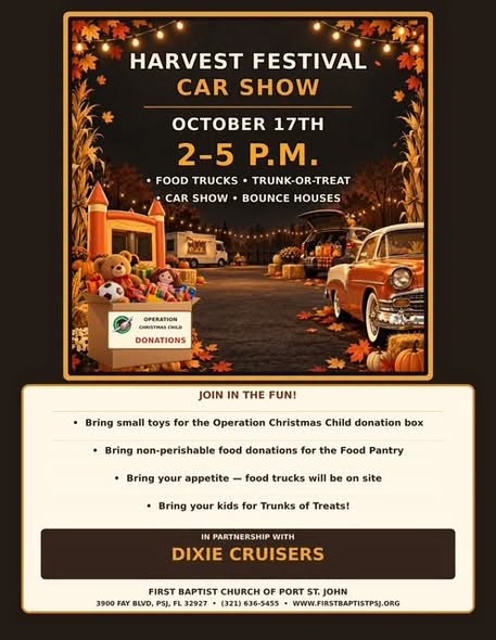 Flyer for First Baptist Church of Port St. John Harvest Festival Car Show