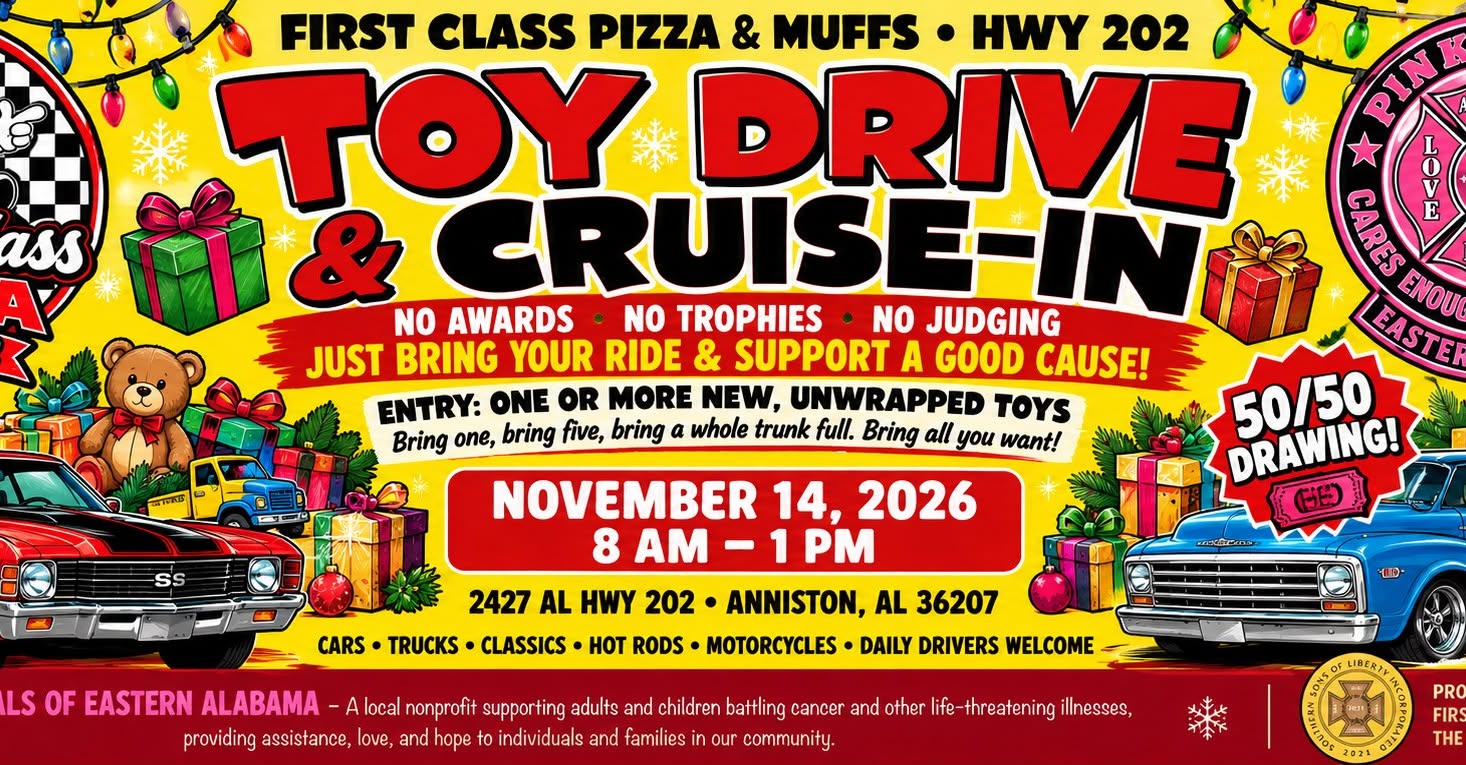 First Class Pizza & Muffs Toy Drive & Cruise-In Graphic