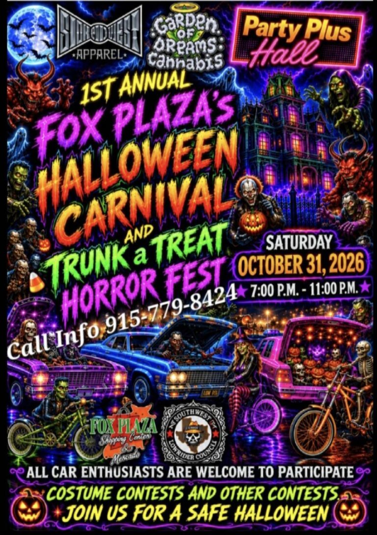 Flyer for Fox Plaza’s Halloween Carnival And Trunk A Treat Horror Fest
