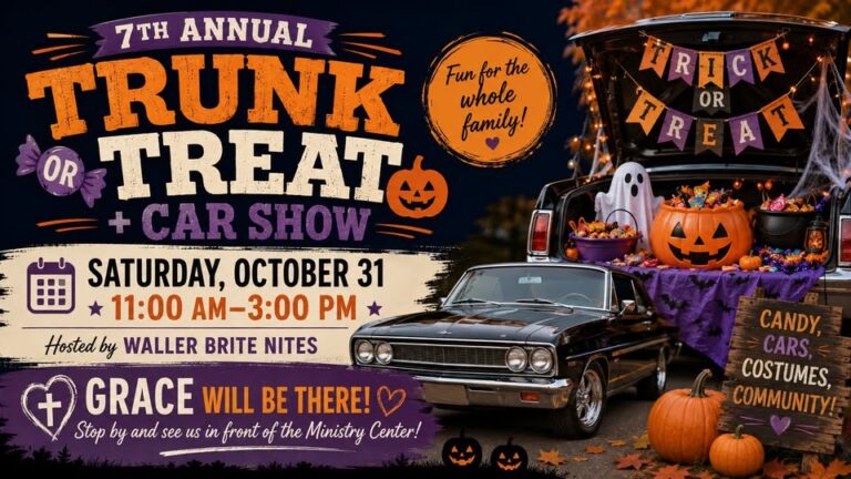 Flyer for Grace Global Methodist Church Trunk Or Treat + Car Show