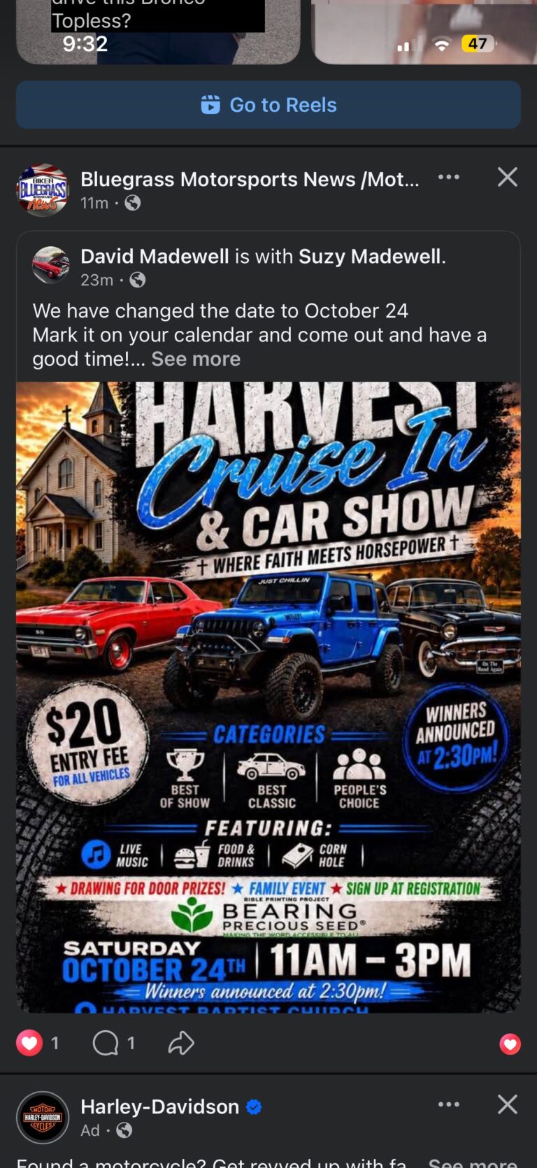 Flyer for Harvest Cruise In & Car Show