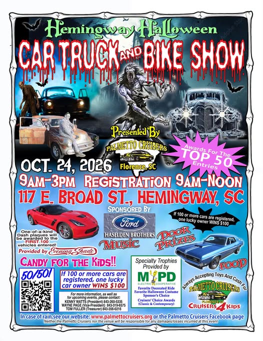 Flyer for Hemingway Halloween Car Truck and Bike Show