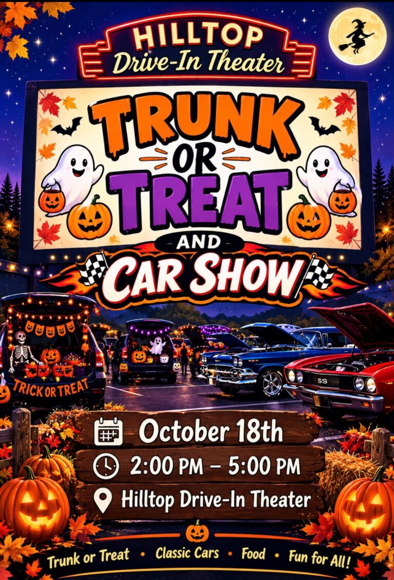 Flyer for Hilltop Drive-In Theater Trunk or Treat and Car Show