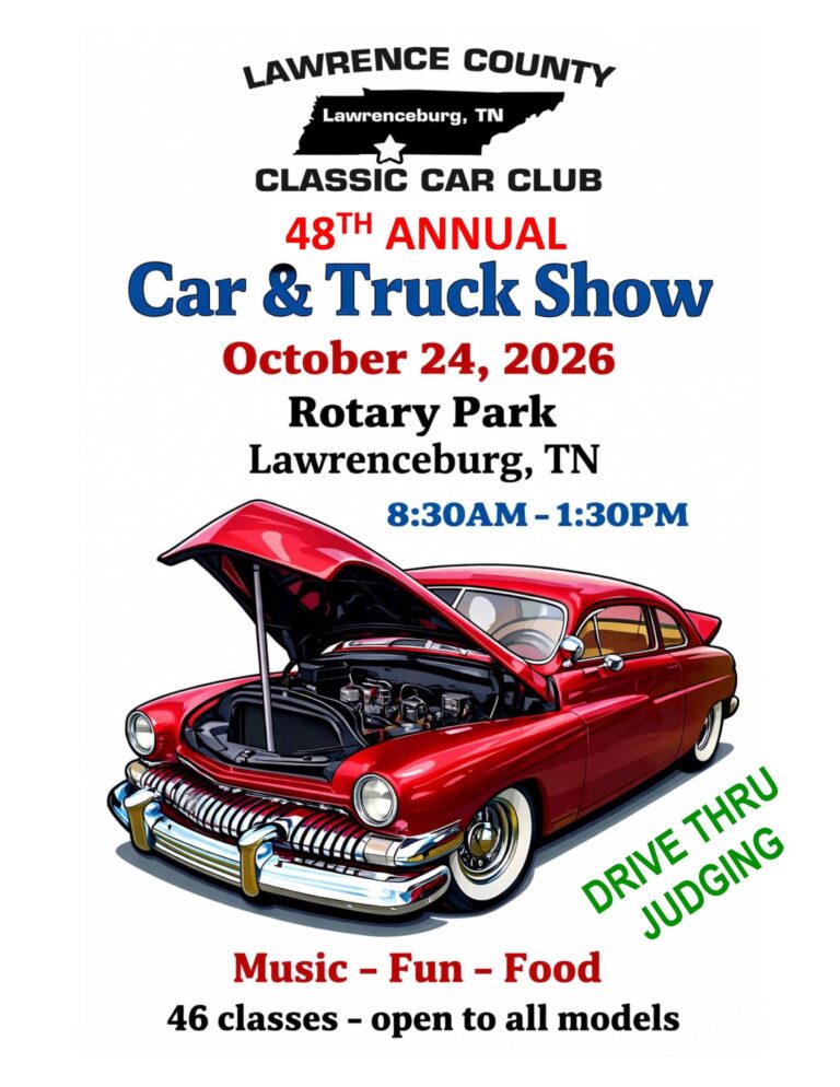Flyer for Lawrence County Classic Car Club 48th Annual Car & Truck Show