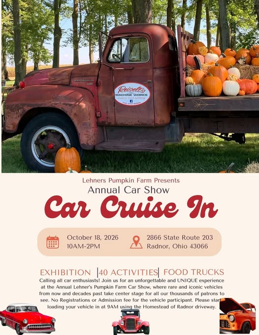 Flyer for Lehners Pumpkin Farm Annual Car Show Car Cruise In