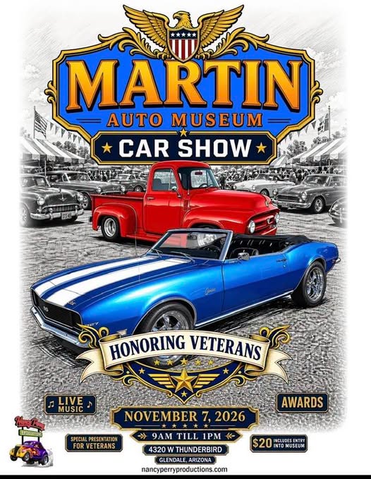 Flyer for Martin Auto Museum Car Show Honoring Veterans