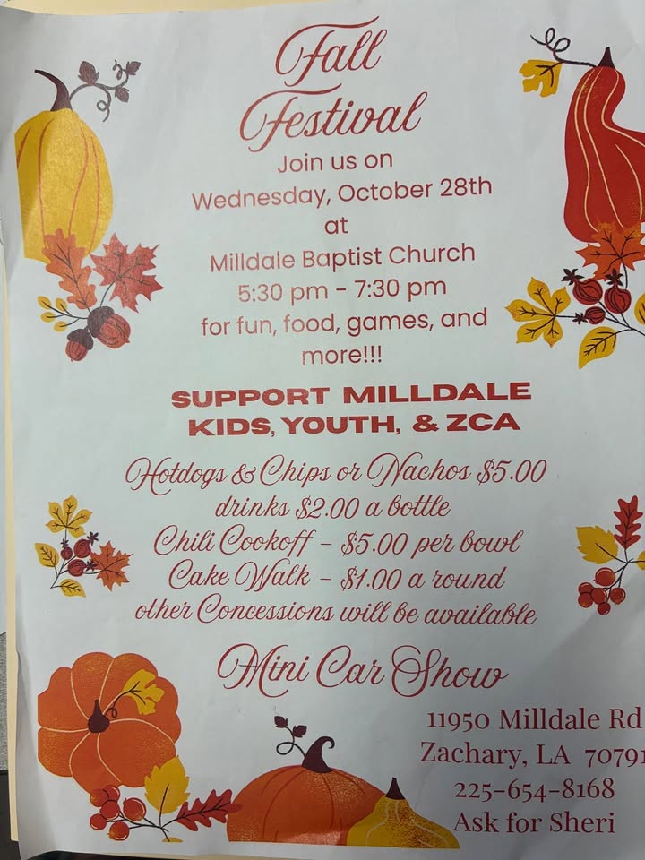 Milldale Baptist Church Fall Festival Mini Car Show Graphic