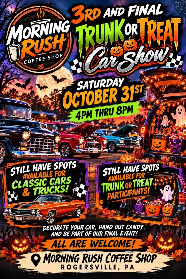 Flyer for Morning Rush Trunk or Treat Car Show