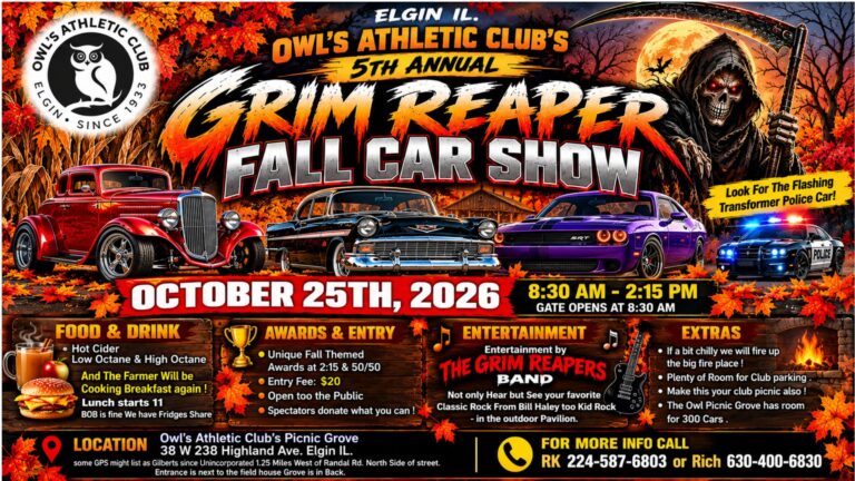 Flyer for Owl’s Athletic Club’s 5th Annual Grim Reaper Fall Car Show