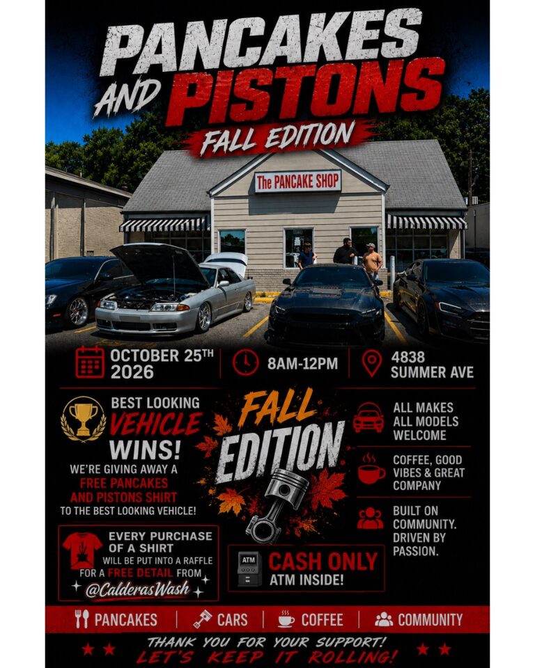 Flyer for Pancakes and Pistons: Fall Edition