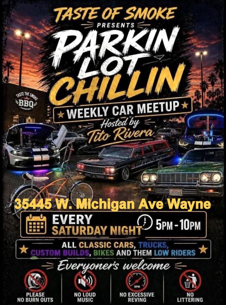 Flyer for Parkin Lot Chillin Weekly Car Meetup