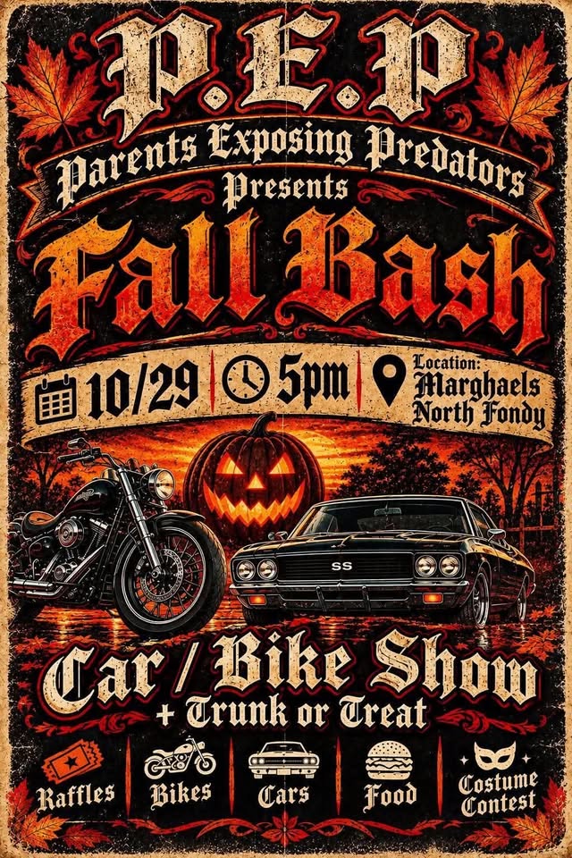 Flyer for P.E.P. Parents Exposing Predators Presents Fall Bash Car / Bike Show + Trunk Or Treat