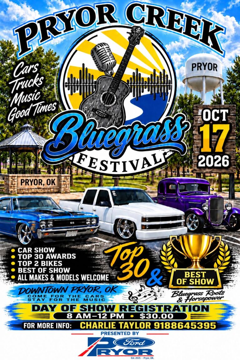 Flyer for Pryor Creek Bluegrass Festival Car Show
