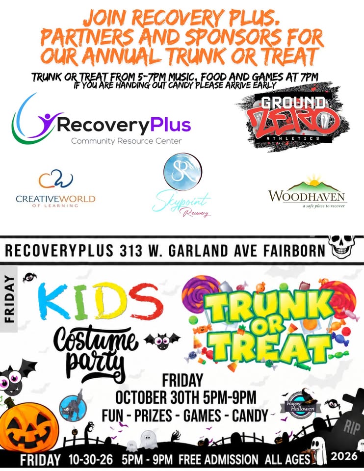 Flyer for RecoveryPlus Annual Trunk or Treat