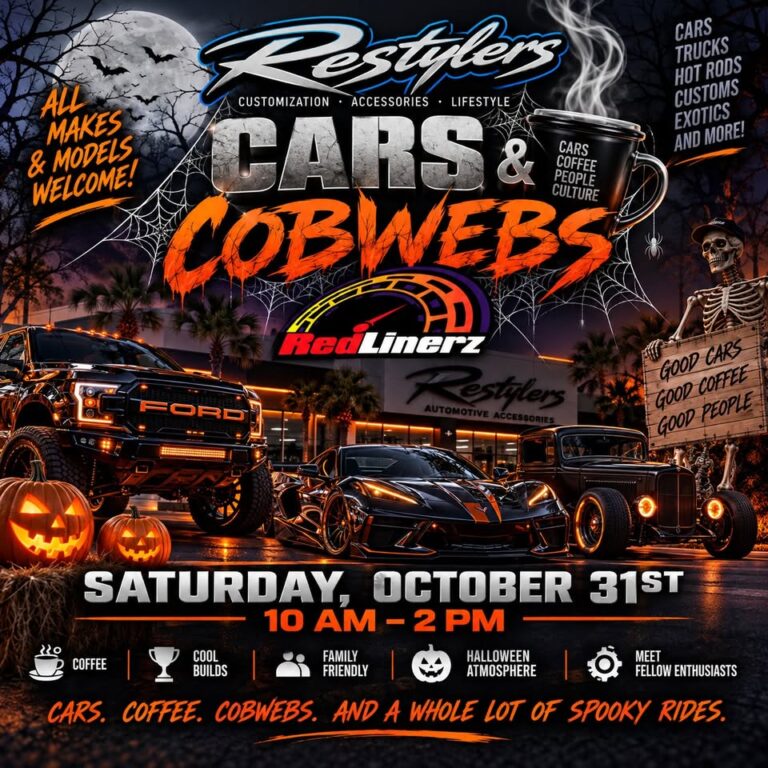 Flyer for Restylers Cars & Coffee Cobwebs