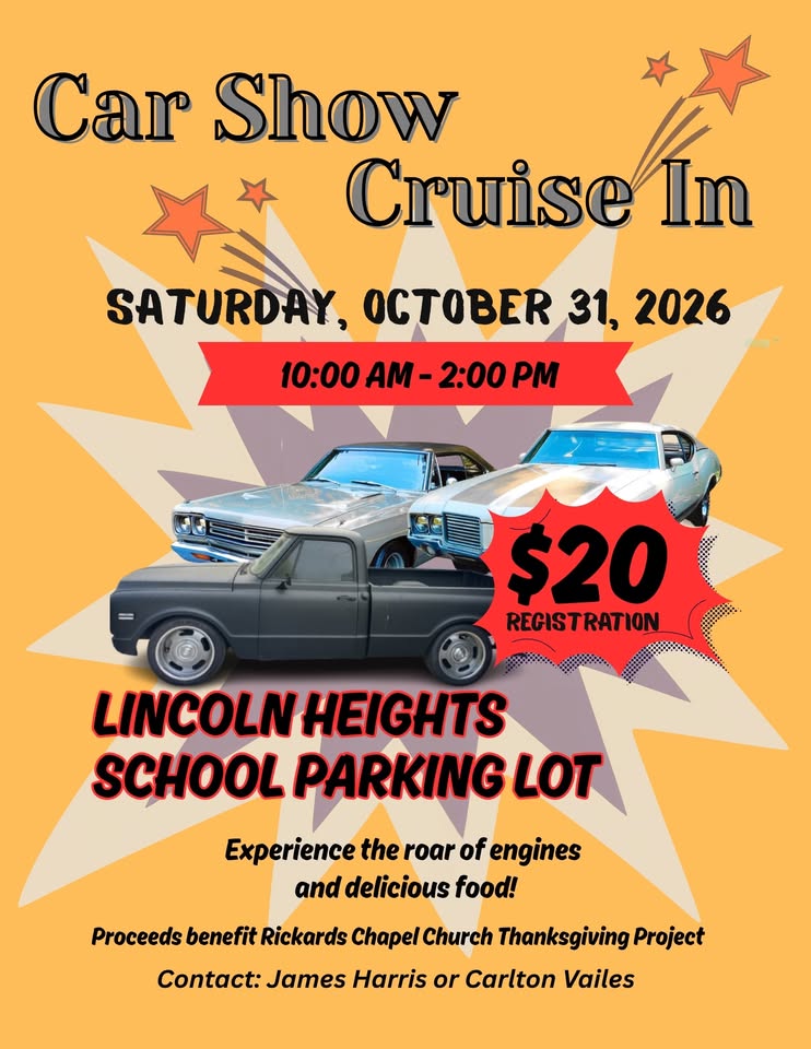 Flyer for Rickards Chapel AME Zion Church Car Show Cruise In