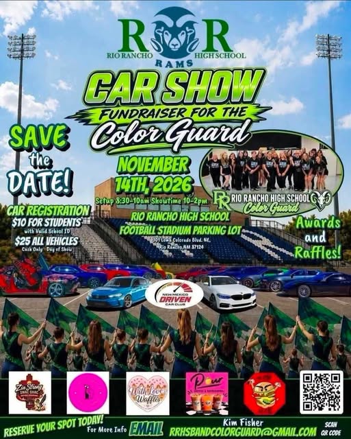 Flyer for Rio Rancho High School Rams Car Show Fundraiser for the Color Guard