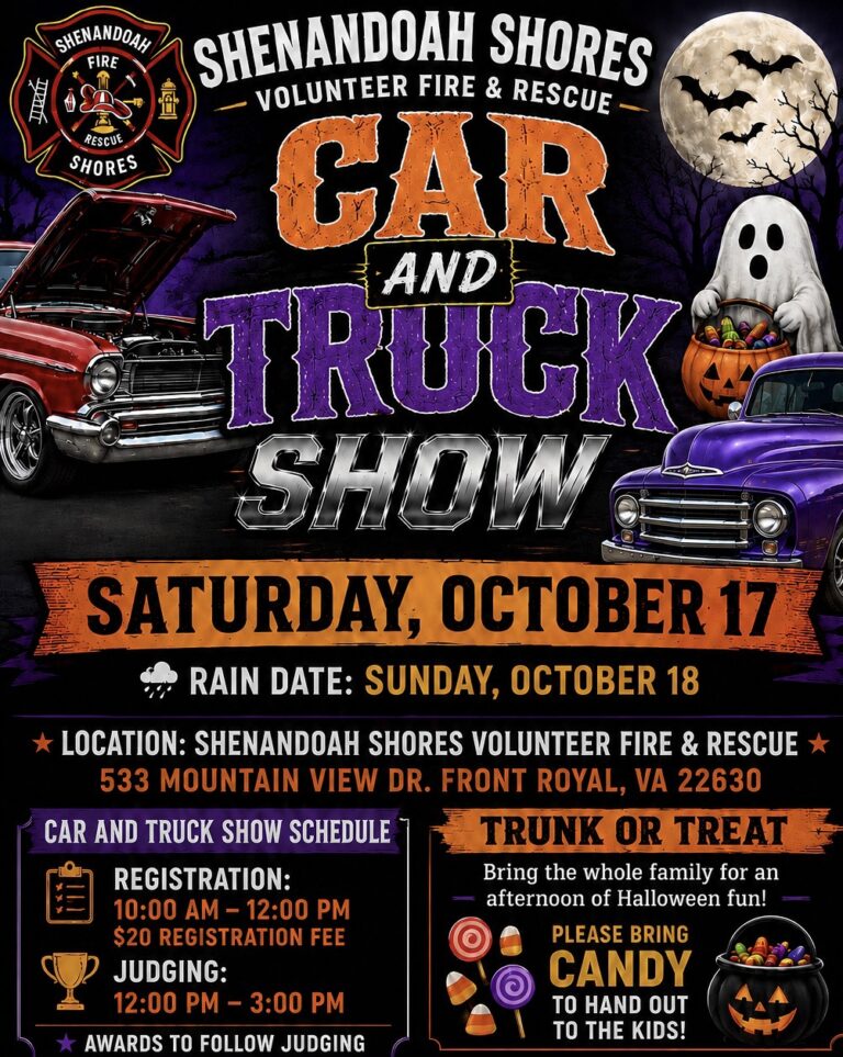 Flyer for Shenandoah Shores Volunteer Fire & Rescue Car and Truck Show