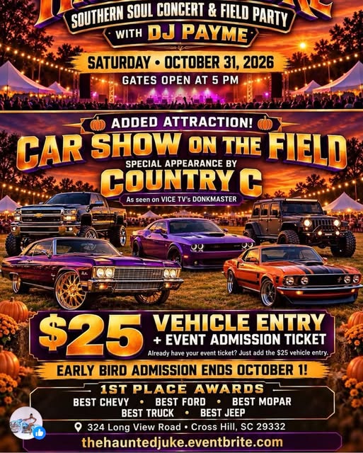 Flyer for Southern Soul Concert & Field Party with DJ Payme